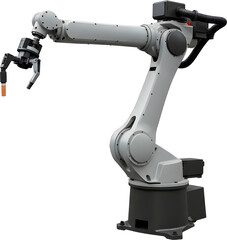 A robotic arm in an industrial setting, showcasing the future of automation and technology. The arm is designed for precision and efficiency