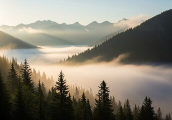 Dense Morning Fog in Mountain Valley