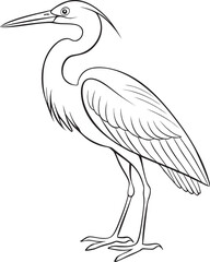 Fototapeta premium Elegant line drawing of a standing heron majestic water bird with long beak and legs detailed sketch