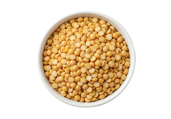 Get healthy with protein packed yellow split peas in a white bowl for recipes or healthy lifestyle