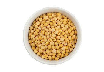 Delicious and nutritious yellow split peas in a white bowl, ready for healthy recipes and culinary creations