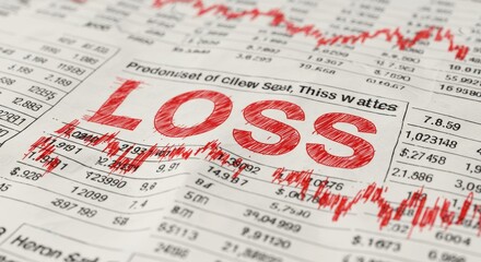 A newspaper page displaying financial data with a prominent red "LOSS" overlay, accompanied by a downward trending graph.