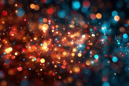 Outoffocus lights display red gold and blue orbs intermixed with starburst patterns on a dark background