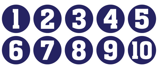 Set of numbers. Number circles set 1 to 10. Set of Round 1-10 numbers icon for education. Bullet point number icons collection 1-10. Numeral typographic line and flat icons set. Vector illustration.
