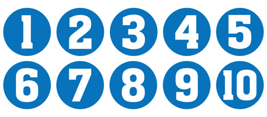 Set of numbers. Number circles set 1 to 10. Set of Round 1-10 numbers icon for education. Bullet point number icons collection 1-10. Numeral typographic line and flat icons set. Vector illustration.