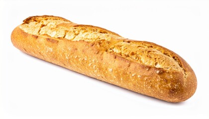 Studio Shot of Golden Brown Crusty Baguette Isolated on White Background