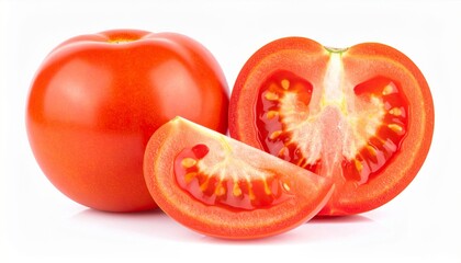 Vibrant Red Tomatoes Whole and Sliced on White Background Food Still Life with Natural Lighting