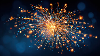 Bright and vibrant explosion of light with sparkling particles creating festive atmosphere. This stunning display features warm orange and cool blue tones, perfect for celebrations