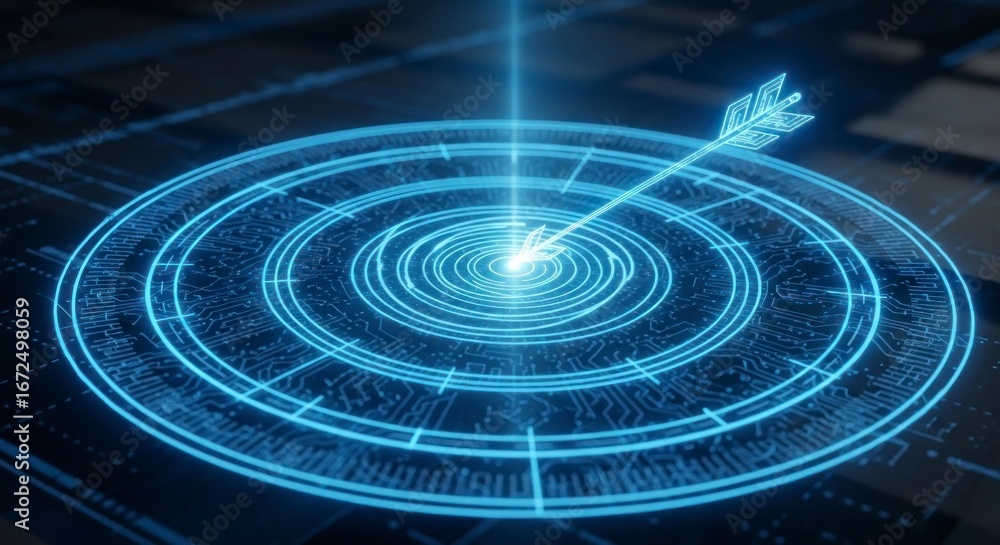 Aufkleber a glowing, light-blue target with an arrow pointing towards the center, surrounded by intricate circ
