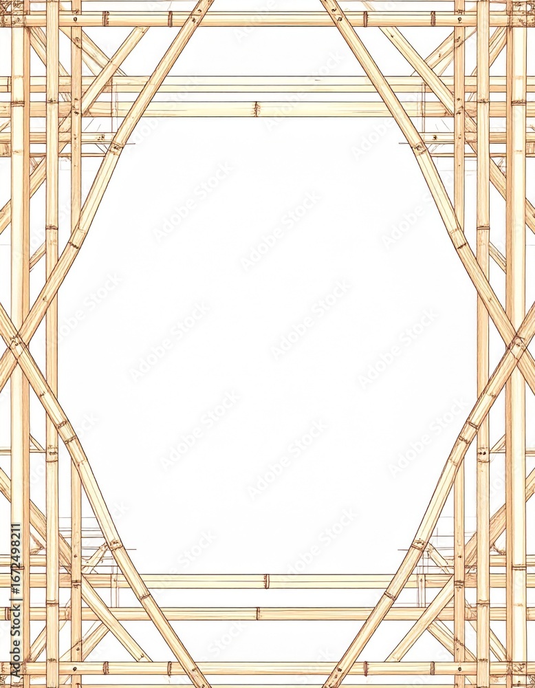 Poster textured bamboo framework with intersecting patterns and a white center empty rectangle space