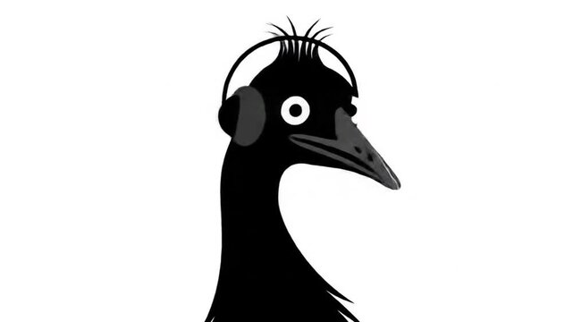 Ostrich wearing headphones illustration