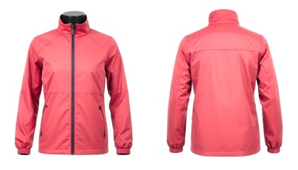 Coral jacket displayed front and back view on white background