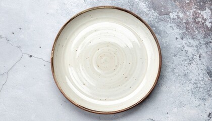 Elegant Empty Beige Plate on Gray Marble Background Table Top View