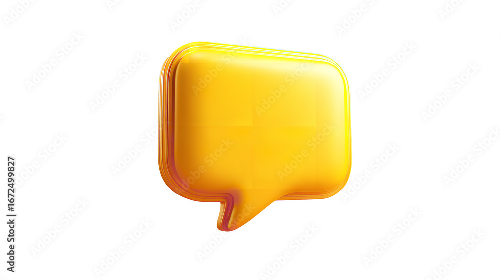 Poster glossy yellow speech bubble icon with a subtle reflection on transparent background