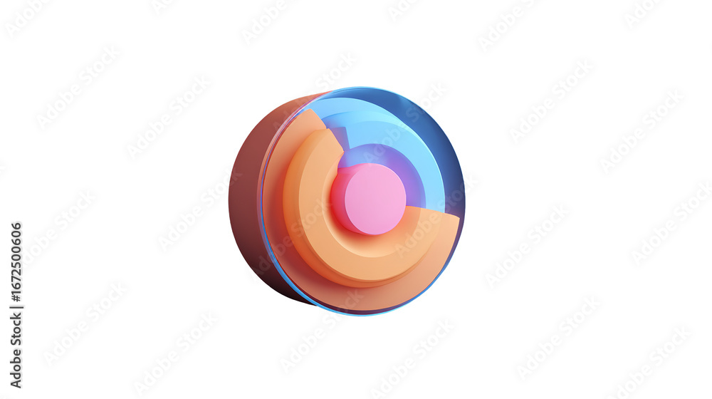 Poster colorful concentric circle composition, minimal style visualization on black background on transpare