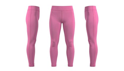 Pink leggings displayed in three angles on a white background