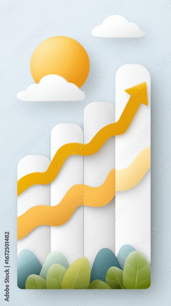 Poster illustrative design of inflation impact on rate changes with colorful elements and flat interface in