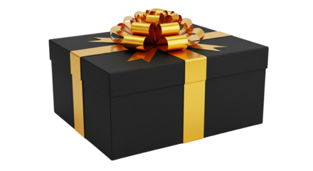 Black Friday Golden Ribbon Gift Box Isolated Transparent Background