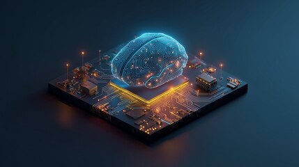 Conceptual illustration of an AI brain on a circuit board, representing digital intelligence.