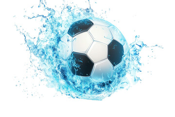 Fototapeta premium A soccer ball is surrounded by water, creating a dynamic and energetic scene