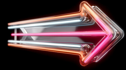 Neon arrow sign glowing in vibrant colors against a dark background, emphasizing direction and movement in a modern design concept