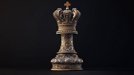 Fototapeta premium Ornate gold chess king on black backdrop