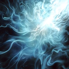 a dynamic and ethereal display of light and swirling forms against a dark backdrop