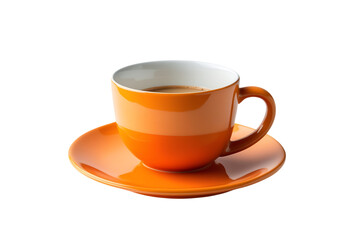 Obraz premium Orange coffee cup and saucer isolated on transparent background