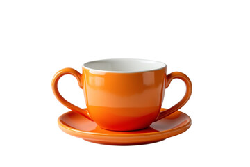 Obraz premium Orange ceramic cup and saucer isolated on transparent background