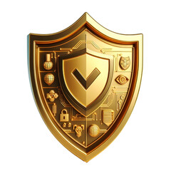 gold shield checkmark security 3d isolated on white background