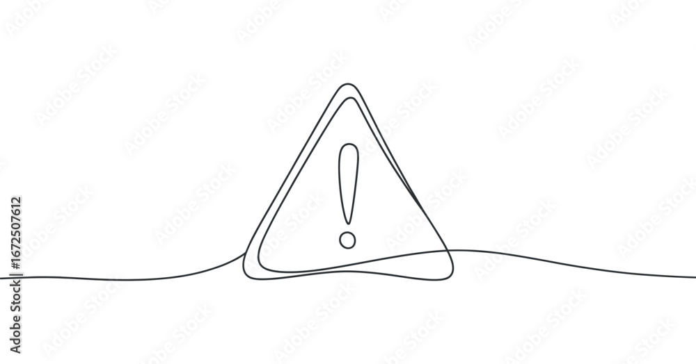 Poster single line drawing of a warning sign with exclamation mark symbolizing alert and caution vector ill