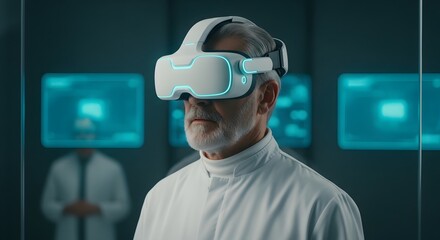 Senior Doctor Experiencing Immersive Virtual Reality Technology