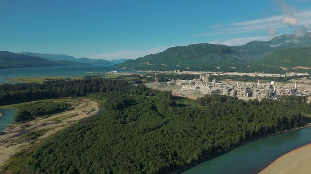 An overview of the LNG terminal near Kitimat, British Columbia