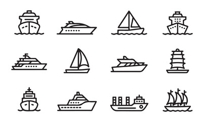 Collection of boat and vessel illustrations in modern vector design