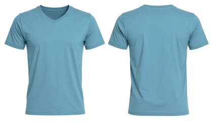 Turquoise t shirt front and back view isolated on white