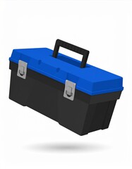 Blue and Black Plastic Toolbox with Handle and Metal Clasp for Equipment Storage