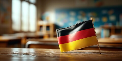 A German flag is on a table