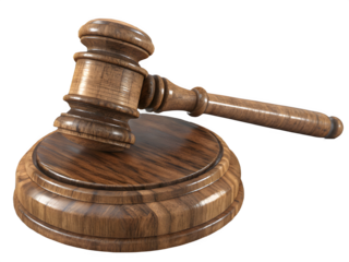 Wooden gavel and sounding block on a black background