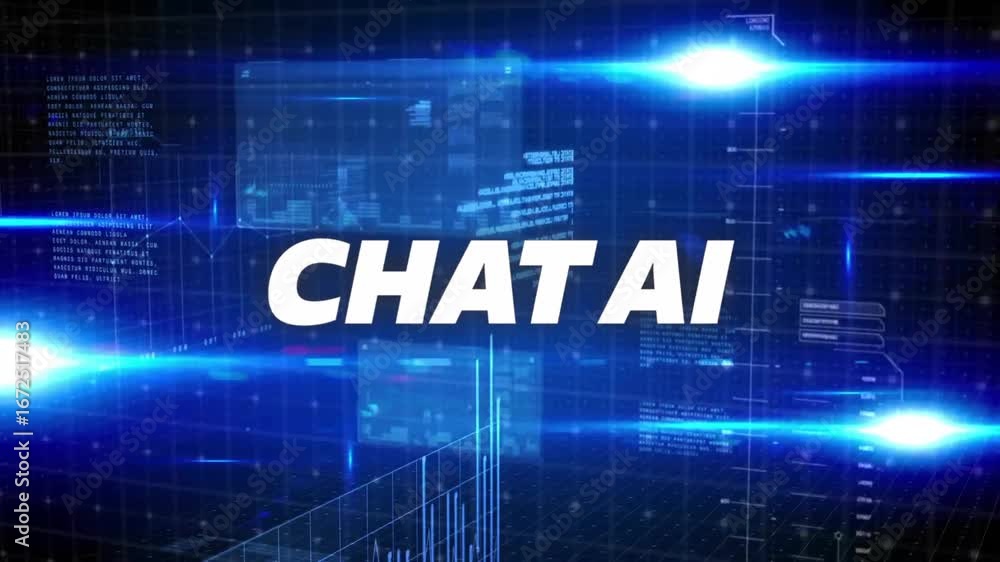 Aufkleber animation of chat ai text over data processing