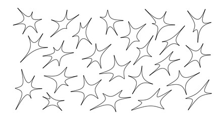 set of abstract stars shapes and flowers, geometric line collection star icons explosion, modern design for card, invitation, wallpaper, poster