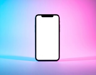 Smartphone with Blank Screen on a Vivid Pink and Blue Gradient Background