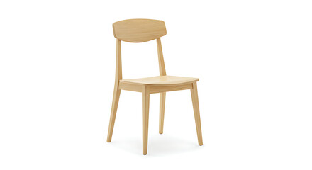 Minimalist wooden dining chair with clean lines, isolated on pure white background