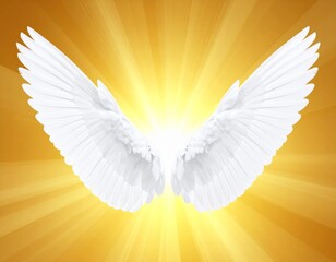 Obraz premium Pair of White Angel Wings Against a Radiant Golden Light Background