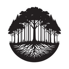 forest canopy vector silhouette clipart logo design illustration. forest icon set collections