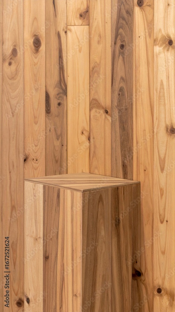 Poster wood texture background with podium platform for product display in studio