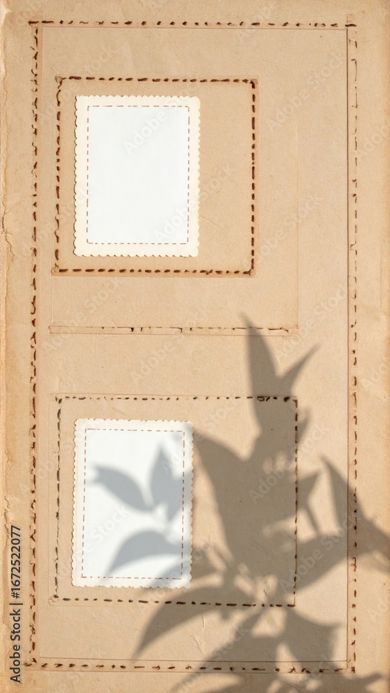 Poster abstract beige paper texture with botanical shadows and frames for backgrounds