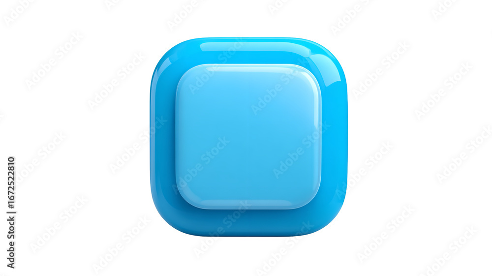 Poster blue glossy button element design, visually appealing and modern, on transparent background