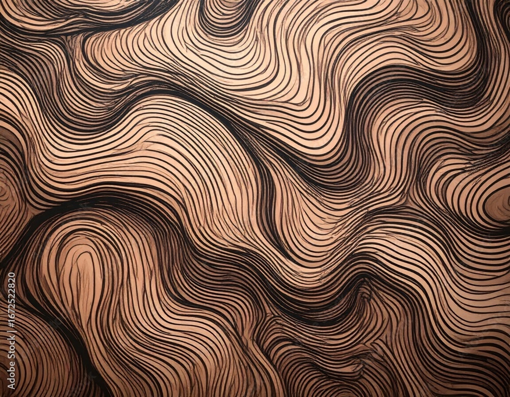 Poster abstract topographic texture with brown and black curved lines background pattern