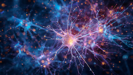 Fototapeta premium Abstract Neuron Network with Glowing Connections and Synapses Depicting Intelligence and Communication Processes within the Brain