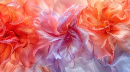 Vibrant floral illustration featuring soft petals in shades of pink, orange, and purple with delicate textures